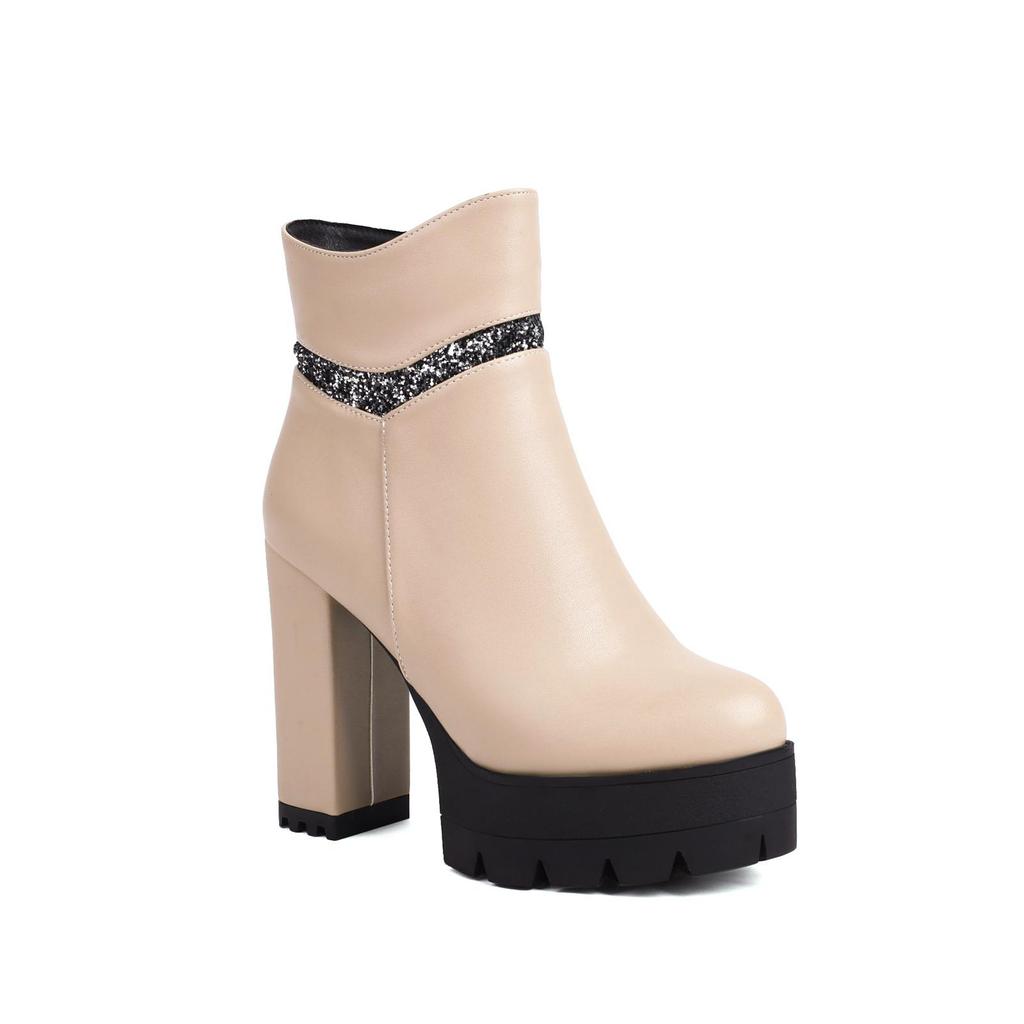 Женские короткие сапоги на высоком каблуке, осенне-зимние новые цветные непромокаемые большие короткие сапоги на платформе на толстом каблуке