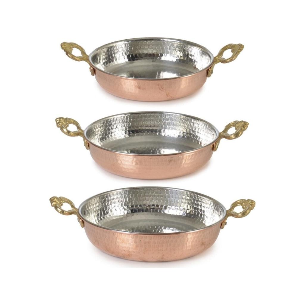 Handmade Copper Pan, 3-Piece Copper Pan and Skillet Set, Copper Omelette Pan, Copper Egg Frying Pan