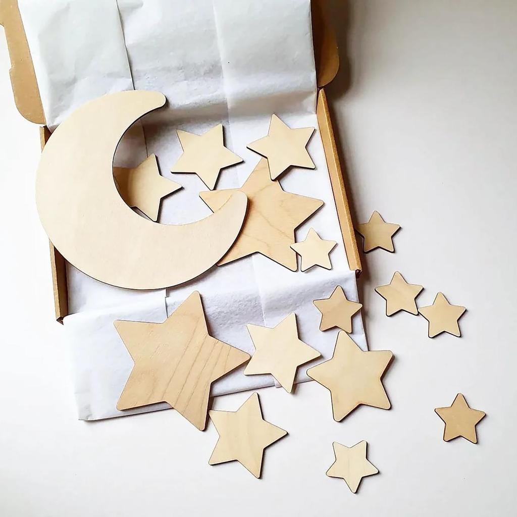 Decorate Wooden Stars Decorate Baby Nursery Rattan Moon Wall Decorate Wooden Nursery Children Baby Children Boys Girls Bedroom Decoration