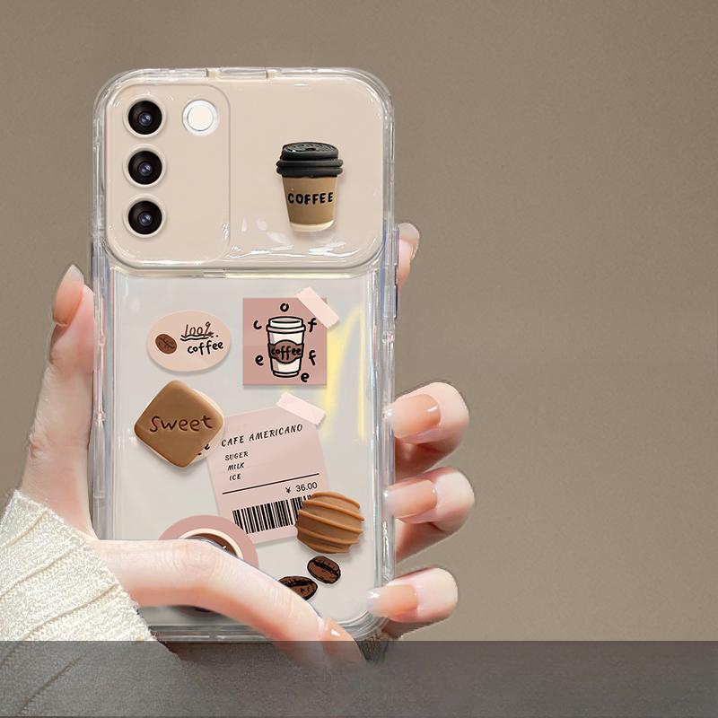 Applicable To Vivos16 Mobile Phone Case X80/90pro Coffee Bean Three-dimensional Doll Pendant Y52s/77 Flip Mirror