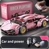 1:14 Розовый Спортивный автомобиль Радиоуправляемая игрушечная машинка Строительные блоки Игрушка Подарок на день рождения Модель спортивного автомобиля MOC (1314+ частиц)