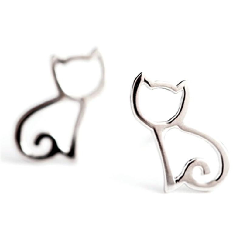 Милые женские и девчачьи милые серебряные серьги-гвоздики в виде животных, серьги-гвоздики в виде кошки, ювелирный подарок