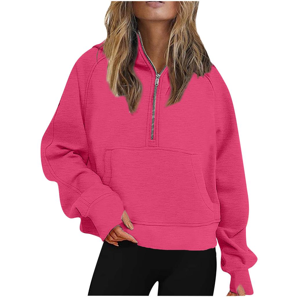 Autumn and Winter New Women's Sports Half Zipper Yoga Loose Short Hooded Sweatshirt