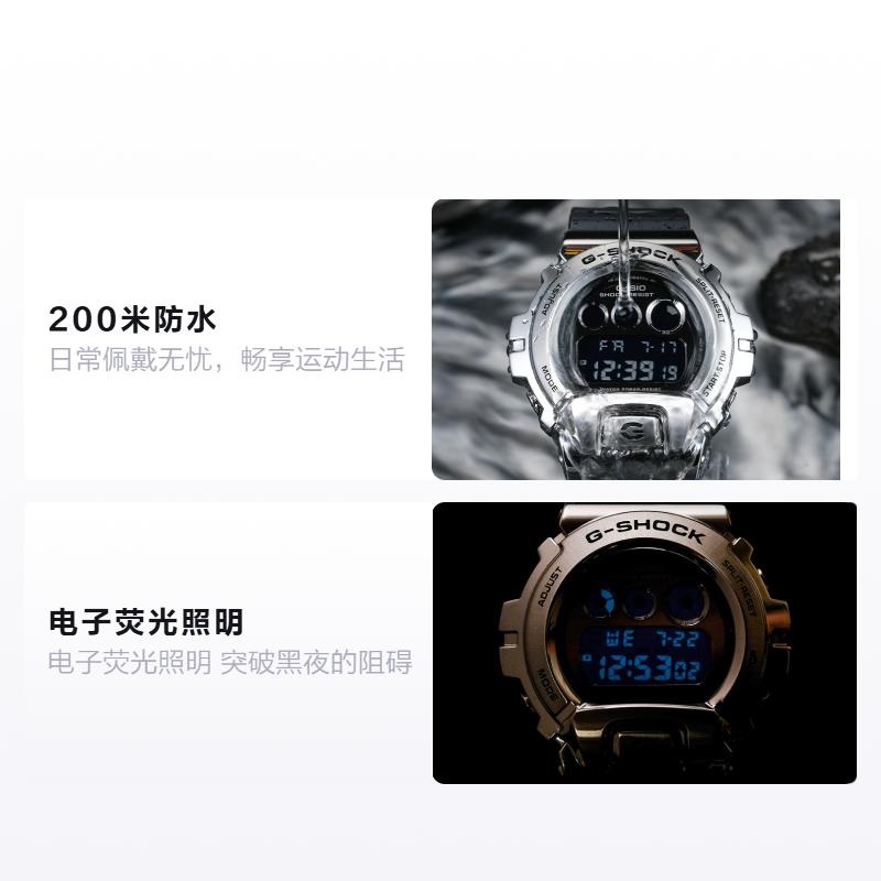 Casio All Metal Series-Three Eyes Metal Case Quartz Movement Resin Strap Japanese and Korean Watch Men's Watch Black Dial GM-6900-1PR