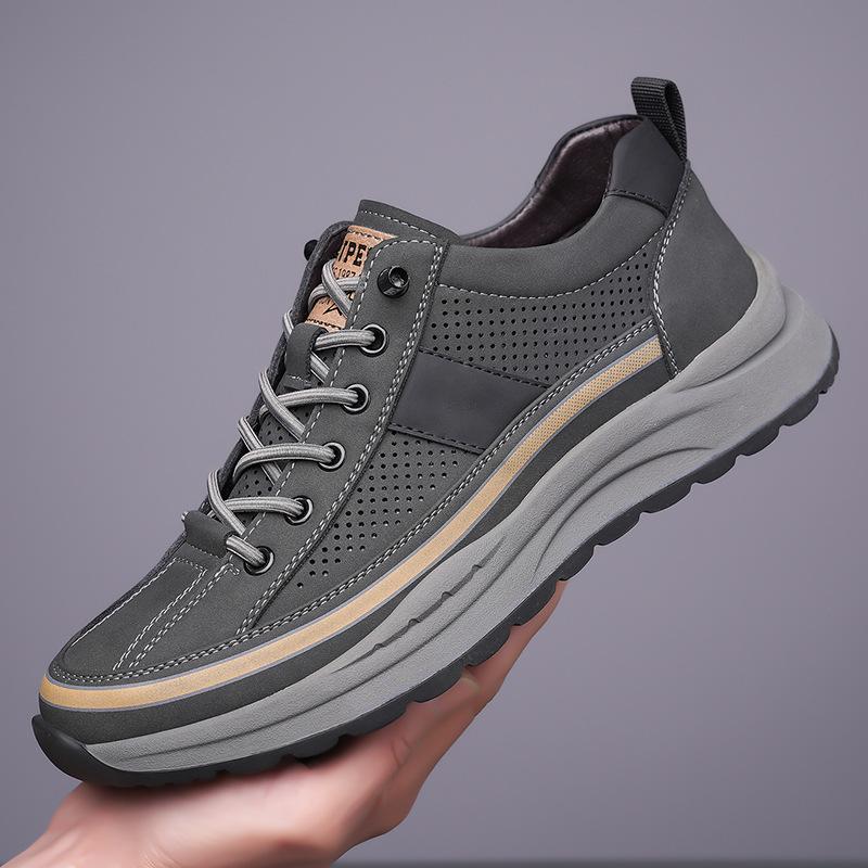 Весенняя новая обувь для мужчин Кожаная повседневная обувь Дышащая микропористая Спортивная обувь для отдыха Молодежные уличные крутые кроссовки