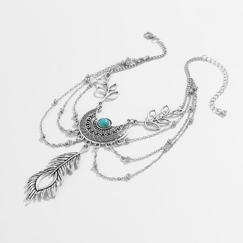 Vintage Feather Leaf Tassel Metal Chain Armbands Bracelet for Women Girls Bohemia Punk Arm Bangle Jewelry