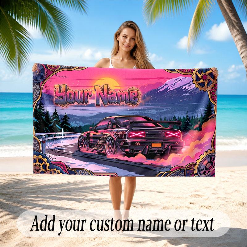 Sunset Landscape Theme Beach Towel Personalized Custom Name & Text Soft Quick Dry Beach Towel for Swimming Travel