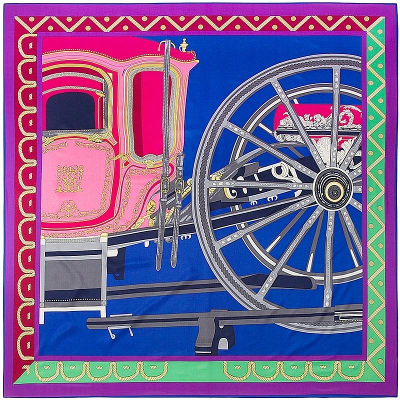 130cm Autumn Horse Printing Twill Silk Square Scarf Women Multi-Purpose Shawl Sun Protection Four Season Travel Scarf