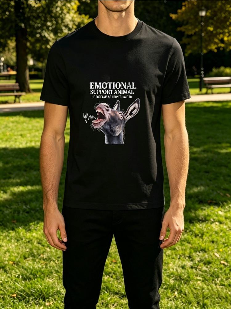 Emotional Support Animal Screaming Donkey Funny Quote Print Unisexs Crew Neck Short Sleeve Tee Casual Daily Soft Basic Wear Top