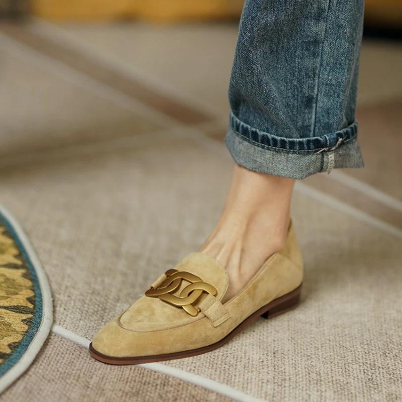 Fashion 2024 New Spring Women Shoes Camel Buckle Casual Kid Suede Women Loafers Solid Low Heel Pumps Shoes for Women Moccasin Shoes