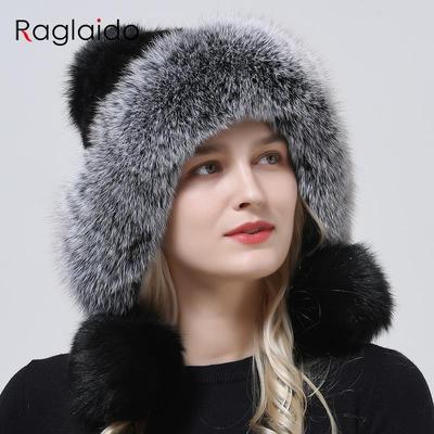 Шапки из натурального норкового меха, вязаная шапка с ушками, теплая снежная пушистая женская шапка из лисьего меха, роскошная женская шапка на открытом воздухе