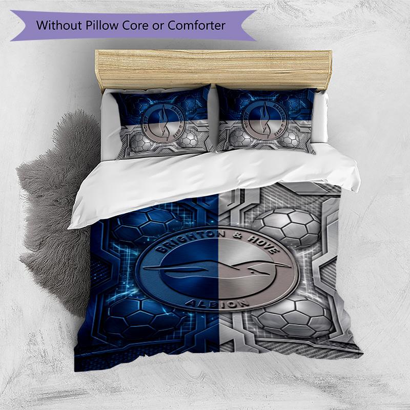 Brighton & Hove Albion Football Printed 3 Pieces Bedding Set, Comfortable Skin Friendly Bedroom Duvet Cover Set