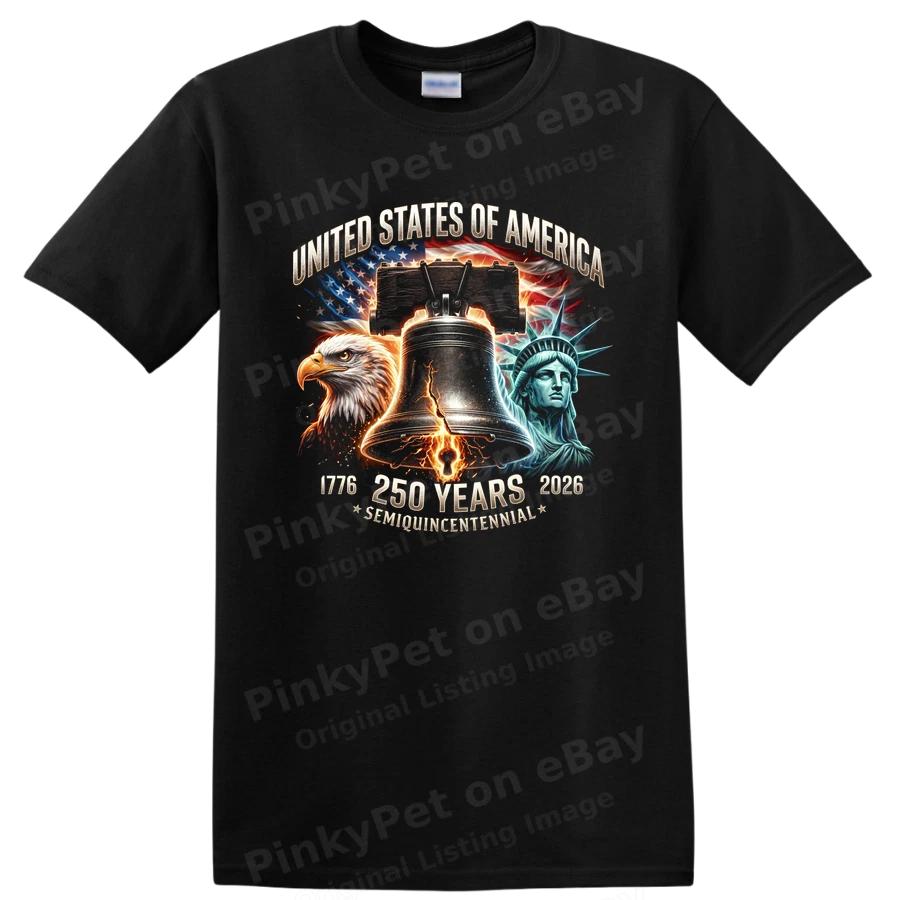 USA 250th Anniversary T Shirt w/ Liberty Bell Eagle Statue of Liberty Tee