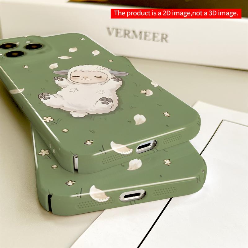 2DFlat Cute Lamb Sleeping Amid Falling Petals All inclusive film hard iPhone case, compatible with iPhone 18 Pro Max 17 16 15 14 13 12 11