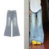 Джинсы клеш женские больших размеров, высокая посадка, дизайнерские, широкие брюки, эластичные, подчеркивающие фигуру, микроклеш, длинные джинсовые брюки
