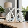 Modern Elite Swan Pair Ceramic Art Figure | Beautiful Home Decor (Set of 2, White)