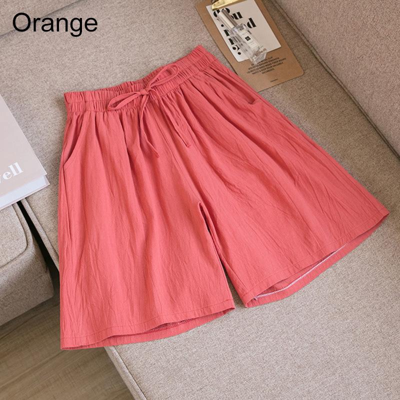 Women Summer Elastic Waist Wide Leg Pants Drawstring Shorts Beach Shorts Loose Casual Solid Color