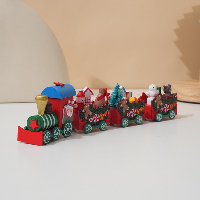 Wooden Christmas Mini Train with Gingerbread Man, Xmas Desktop Ornament for Window Display, Kids Christmas Gift Home Decor