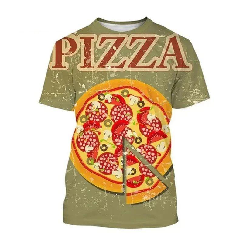 Футболка с забавным принтом «Пицца» для мужчин и женщин, летняя мода, короткие рукава, 3D-печать еды, повседневная, индивидуальность, для детей, Y-