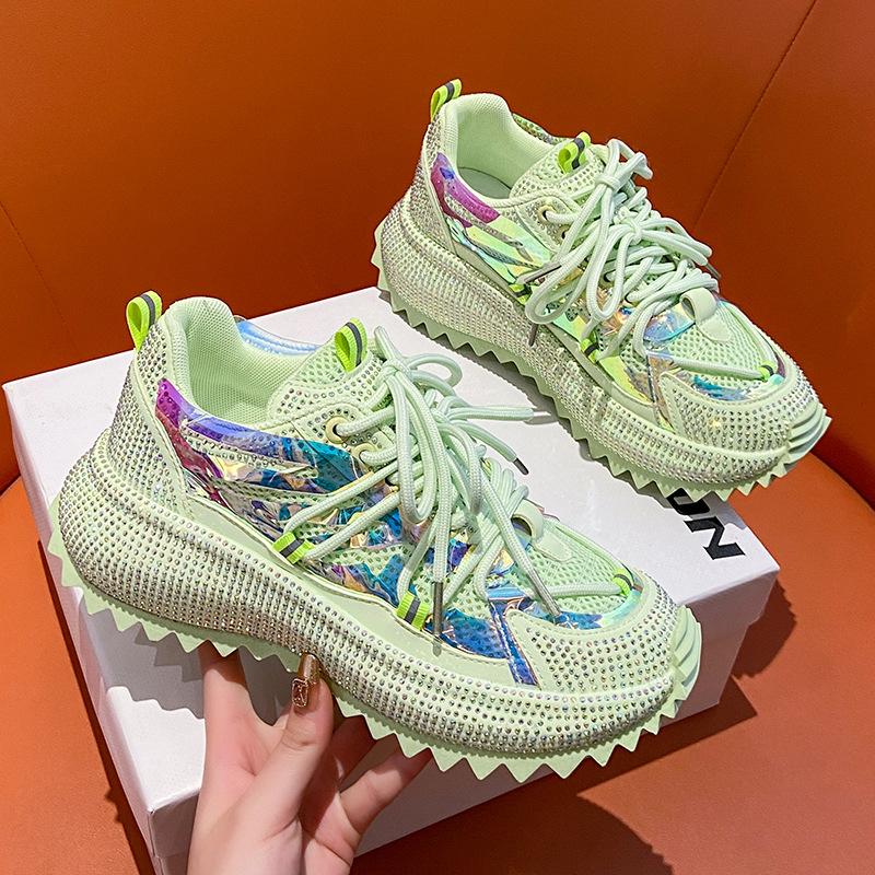 Женская обувь со стразами, женские кроссовки со стразами, дышащие, роскошные, дизайнерские, повседневные, с толстой подошвой, для папы, обувь Zapatos Mujer 2024