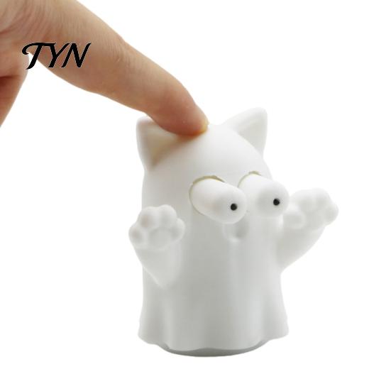 Interactive Playable Decoration 3D Printed Pop-Eyed Fidget Figurine, Funny Squeeze Cactus Ghost Ornament, Cute Desktop Decor for Office Stress Relief