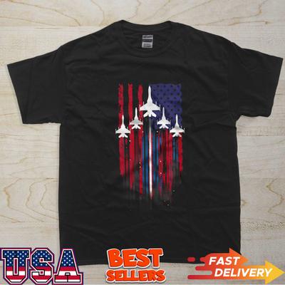 Fighter Jet Airplane American Flag Patriotic 4th Of July T-Shirt