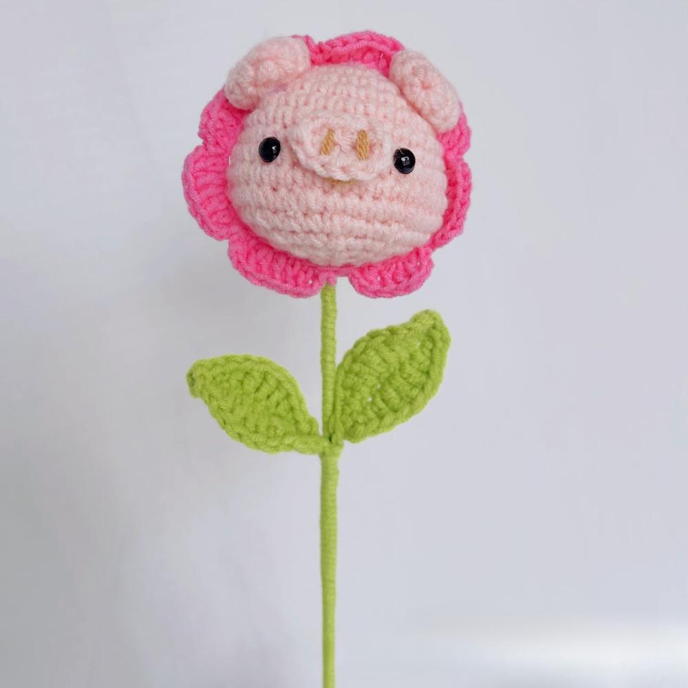 Funny Positive Pig Crochet Flower Emotional Support Pig Valentine Crochet Pig Flower Crochet Positive Animals Handmade Appreciation Gifts for Women