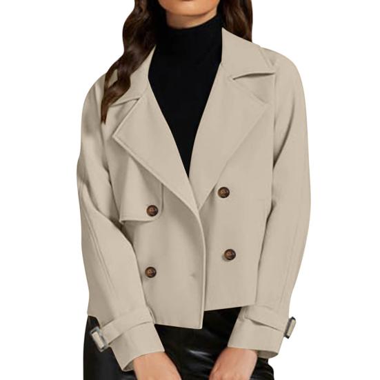 Женский укороченный тренч, повседневная куртка с длинными рукавами, двубортная, с лацканами