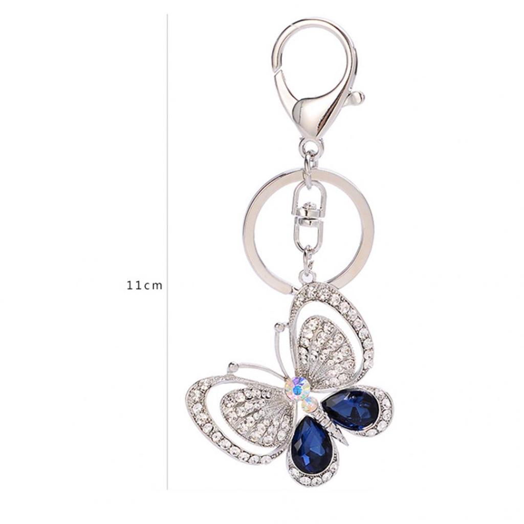 Shiny Rhinestone Hollowed Butterfly Pendant Keychain Keys Organizer Ring Decor