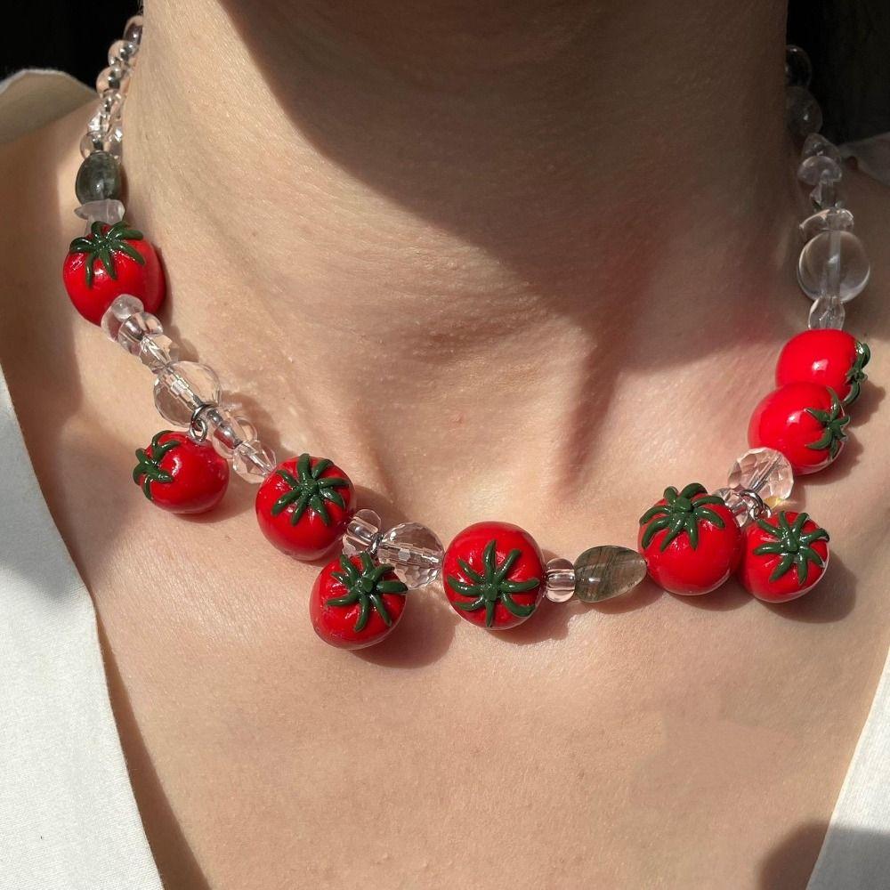 Colorful Beads Beads Fruit Necklace Stackable Bohemian Collarbone Chain Vacation