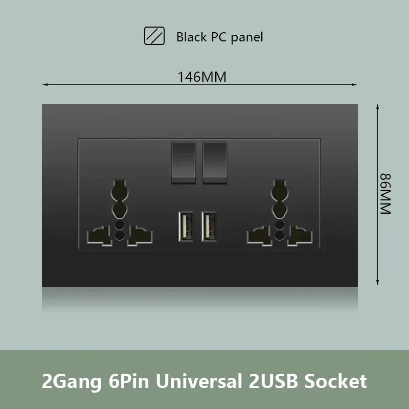 Черная настенная розетка UK 13A с USB Type C 18 Вт для быстрой зарядки, универсальная настенная розетка 220 В, электрический выключатель света