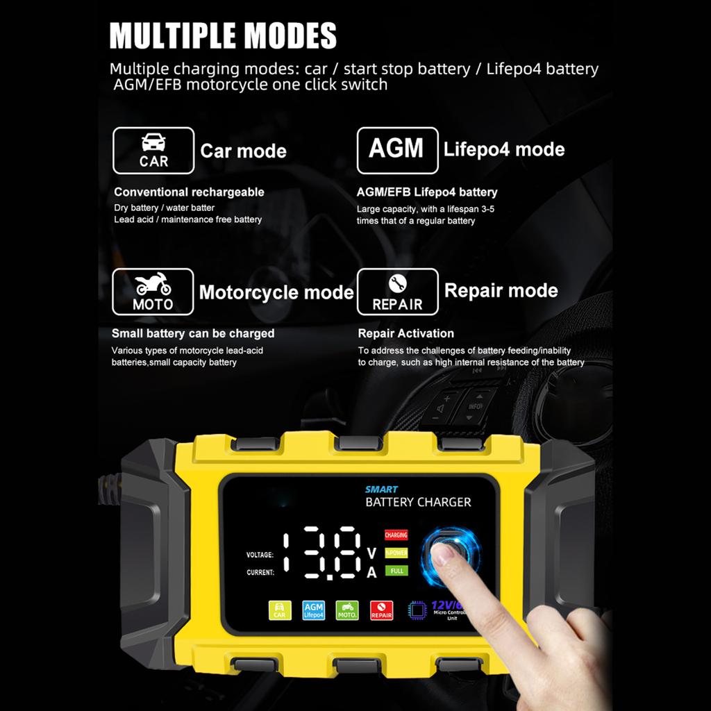 Battery Charger, 12V Intelligent Automatic Battery Charger with Large Digital Display Screen,