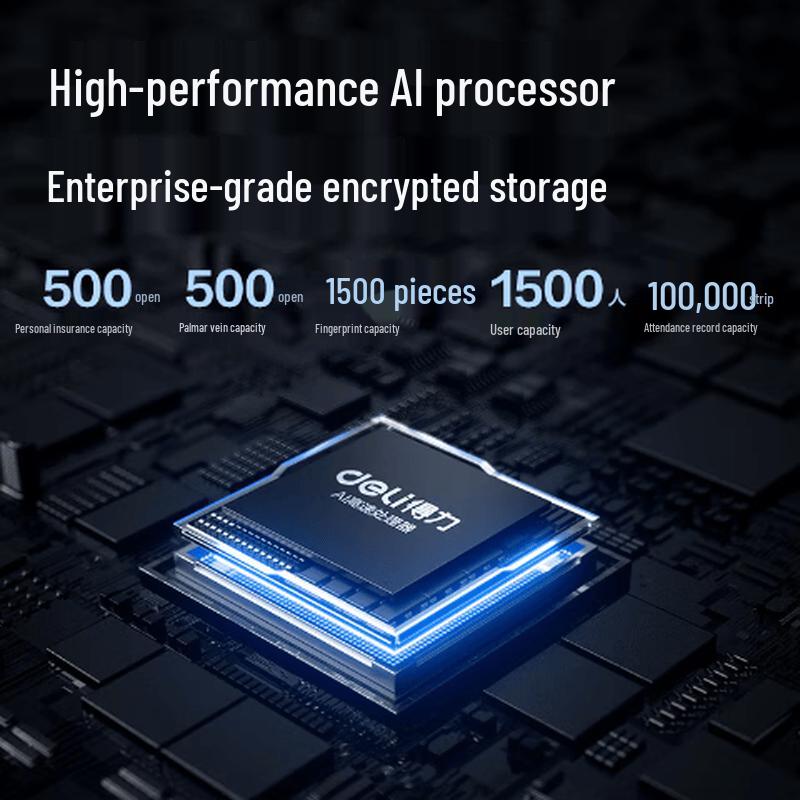 Deli Машина для учета рабочего времени по лицу и отпечаткам пальцев, штекер CN (адаптер в комплекте)