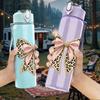 1PC Leopard Print Pattern Bow Print 750ml Color Plastic Sports Water Bottle Leakproof Flip Straw Lid Suitable for Sports Office Home Use