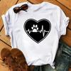 2025 Fashion Cartoon Colorful Heart Dog Paw Printed T-shirt 90s Fashion Casual Women's Short Sleeve Plus Size T-shirt Unisex