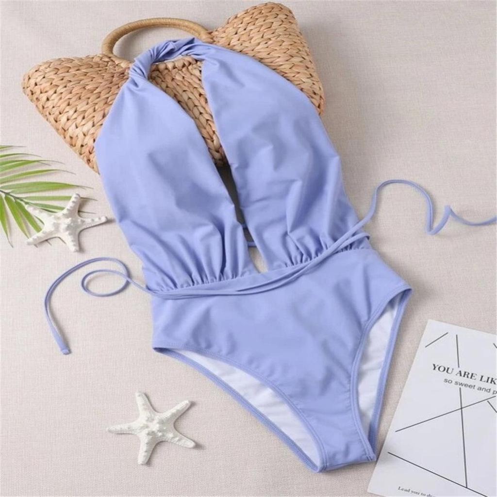 Цельный купальник с лямкой на шее и глубоким v-образным вырезом, женский купальник, женский монокини с открытой спиной, купальный костюм, купальный костюм для леди