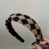 Autumn Winter Checkerboard Plush Hair Hoop Sweet Girl Hair Accessories PU Hairband White Black Elegant Sponge Fabric Headband