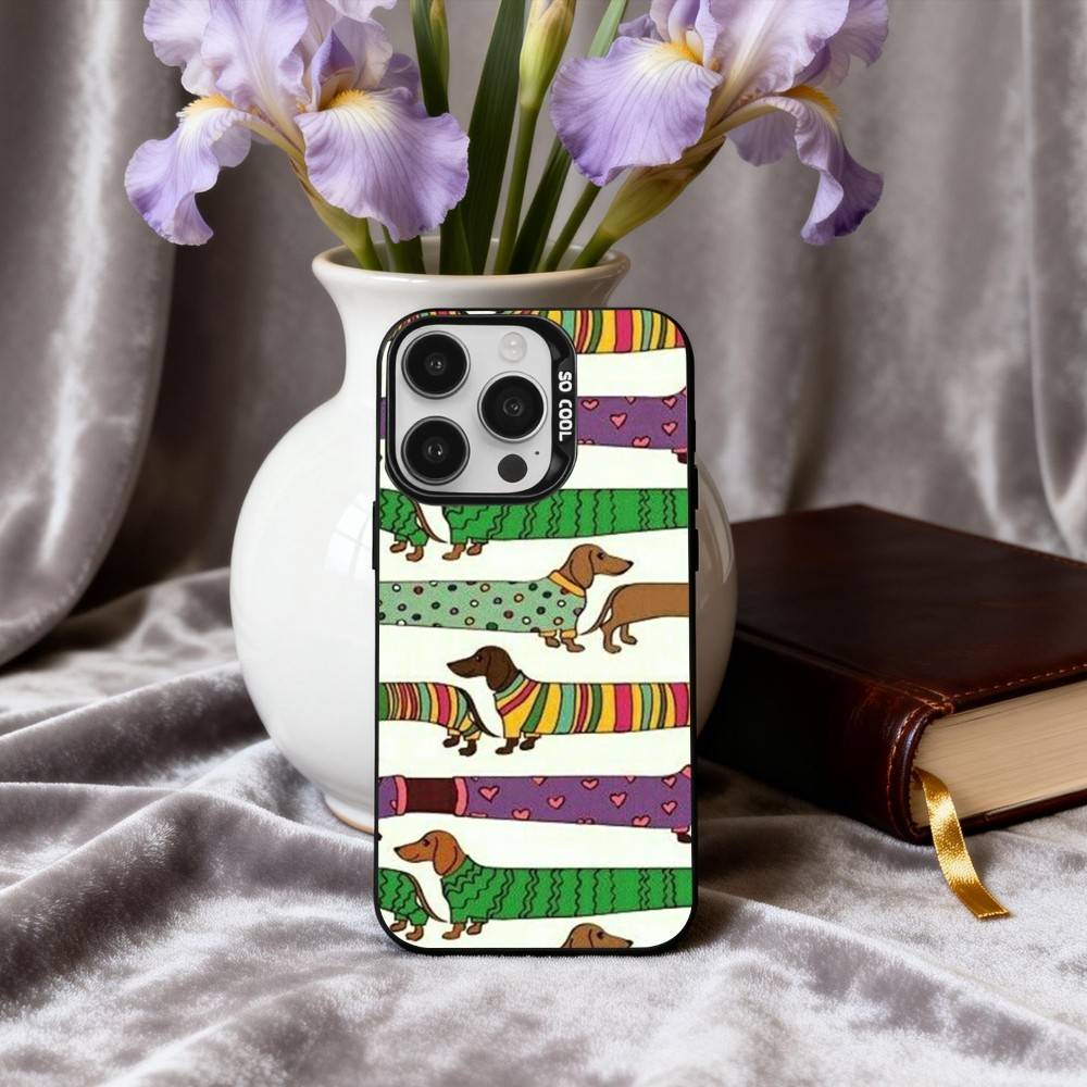 D-Такса S-Силуэт ART D-Собака Чехол для телефона Для iPhone17,16,15,14,13,12,11 Plus,Pro Max Черный Конфетный серебристый чехол для телефона
