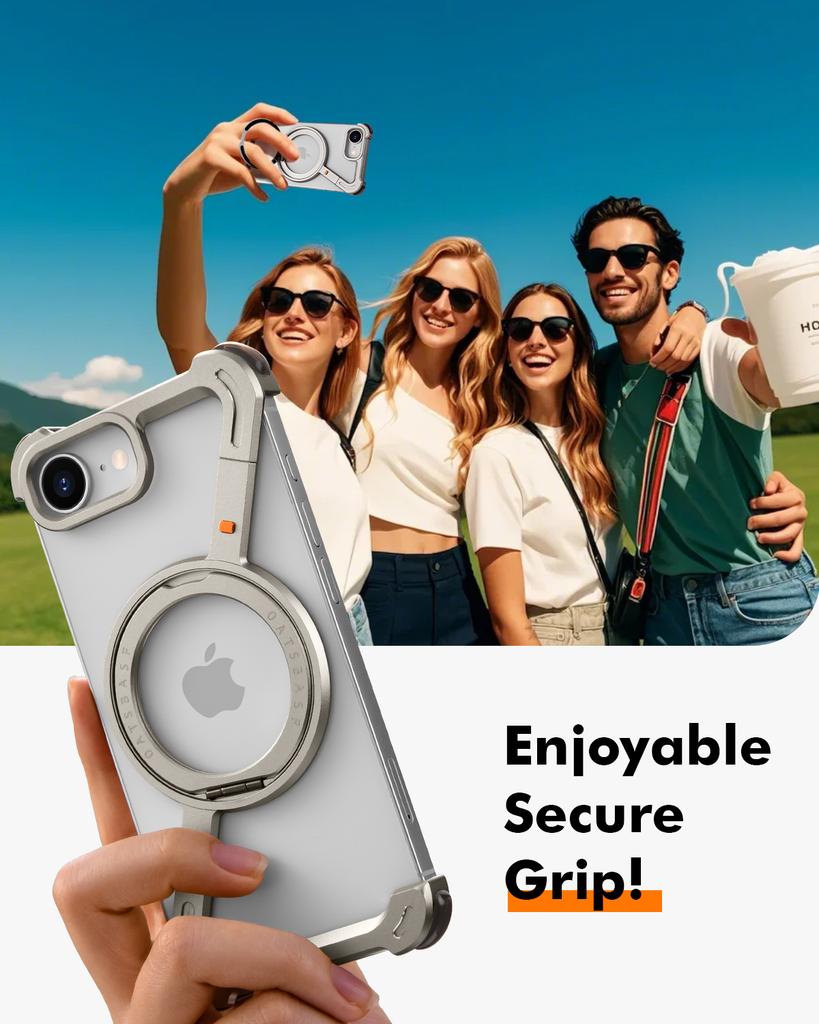 Чехол-подставка Eary Z-образной формы для iPhone 16 E, Чехол 360° Вращающийся Регулируемый Магнитный Кольцо-подставка Безрамочный Ударопрочный Защитный Корпус