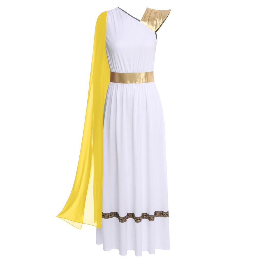 Женский костюм древнегреческий без рукавов туника с высокой талией платье золотая римская императрица тога платье для Хэллоуина