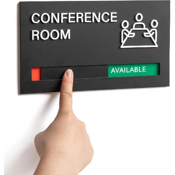 Conference Room Door Signs for Office, Meeting In Progress Door Sign, In Use Available Slider Indicator Tells Whether Room Vacant Or Occupied