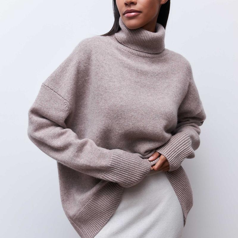 Autumn and Winter Women's Sweater Loose High Neck Comfortable Casual Long Sleeve Sweater