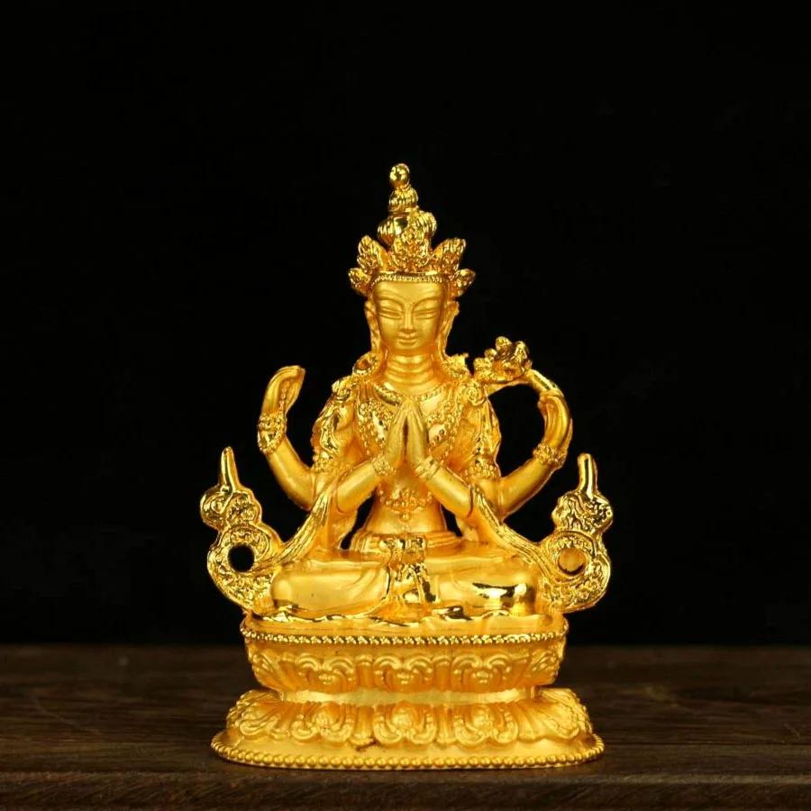 1PCS 3-inch Alloy Manjusri Four Armed Lotus Master White Green Tara Diamond Buddha Home Desktop Decoration