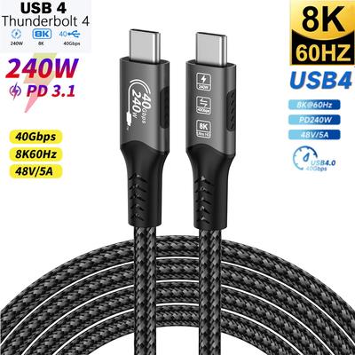 Type-c Male To Male Thunderbolt USB4.0 240 Вт Двойной протокол Быстрая зарядка Кабель для передачи данных PD3.1 Мобильный телефон Компьютер Высокая скорость