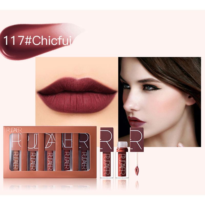 Pudaier Lip Gloss Matte Matte Velvet Liquid Lipstick с антипригарным покрытием, глазурь для губ, пятицветный набор