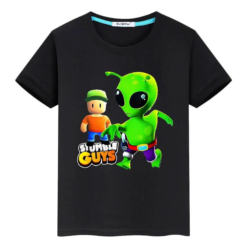 Kids 100% Cotton T-shirt  Stumble Guys Kawaii Short Print  Anime Tees Y2k One Piece Pride Tshirt Casual Tops Boys Girls Clothes