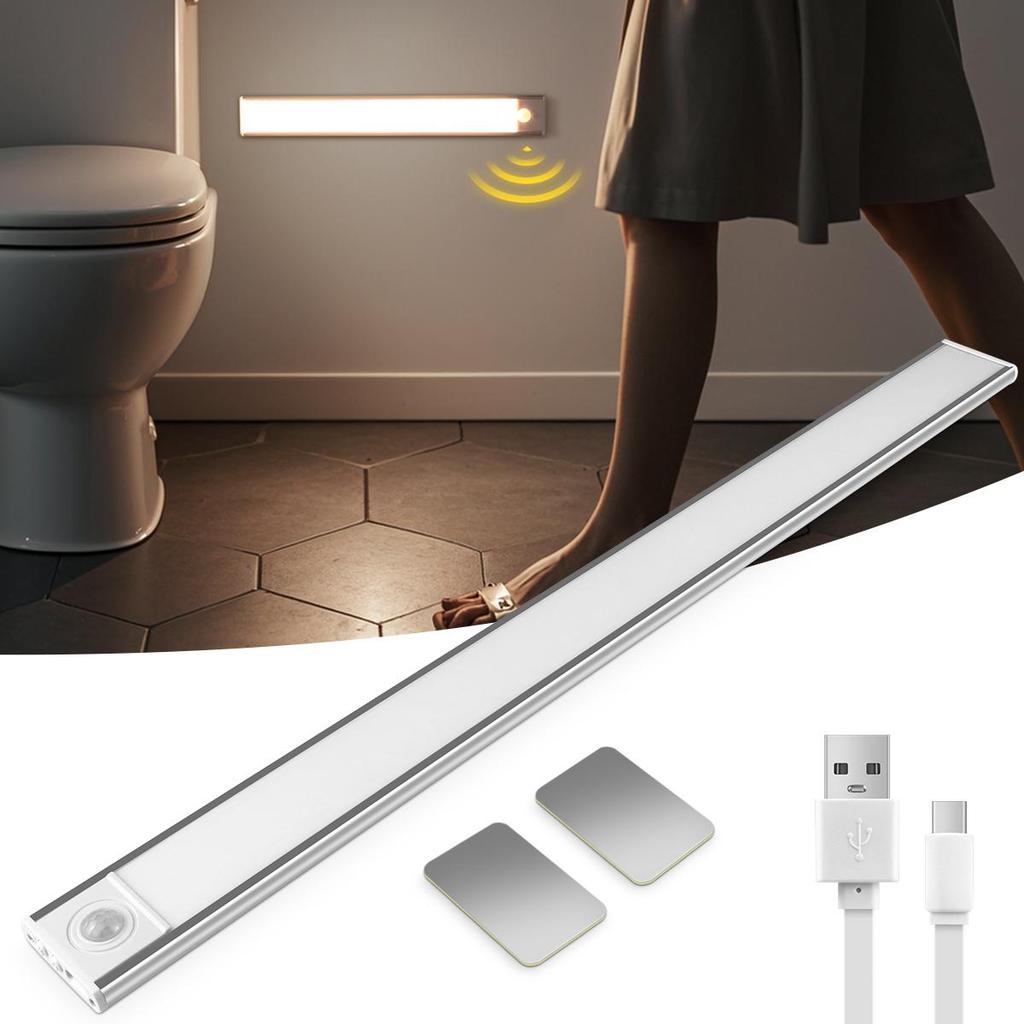 Светодиодный ночник с датчиком движения, перезаряжаемый через USB, 30/50 см, 3 цвета, датчик движения тела, магнитное крепление для шкафа, кухни