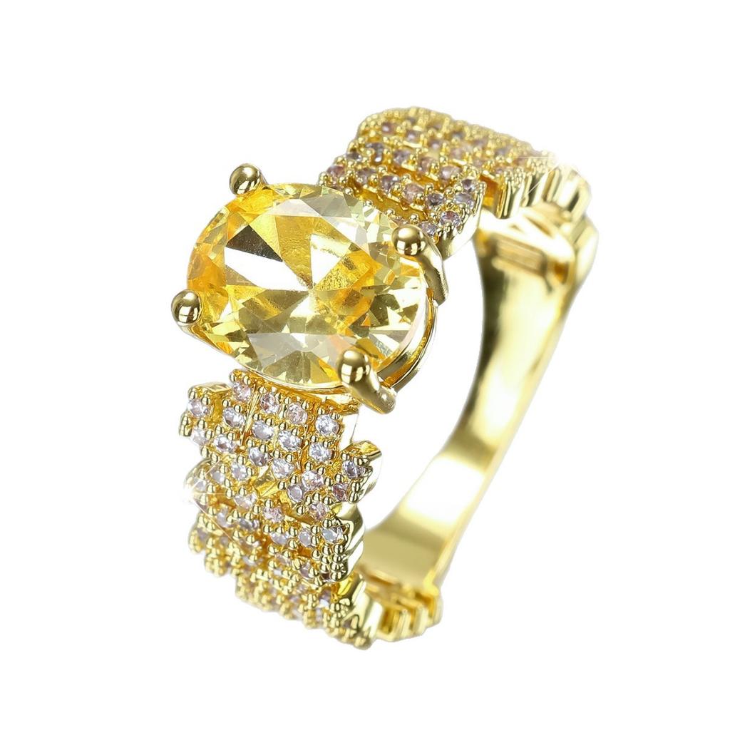 Luxury Female Yellow Zircon Stone Oval Engagement Rings for Women Gold Color Wedding Bands Jewelry Party Gifts