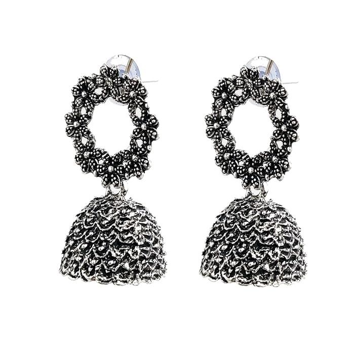 Модное новейшее традиционное окисленное серебро и антикварное золотое металлическое основание болтается и падает (КОМБО из 4) Серьги Джумки для женщин и девочек