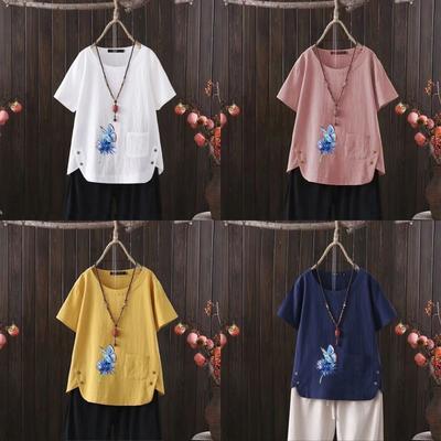 Женская мода с принтом синей бабочки, летняя повседневная свободная футболка с коротким рукавом, летняя блузка, топы